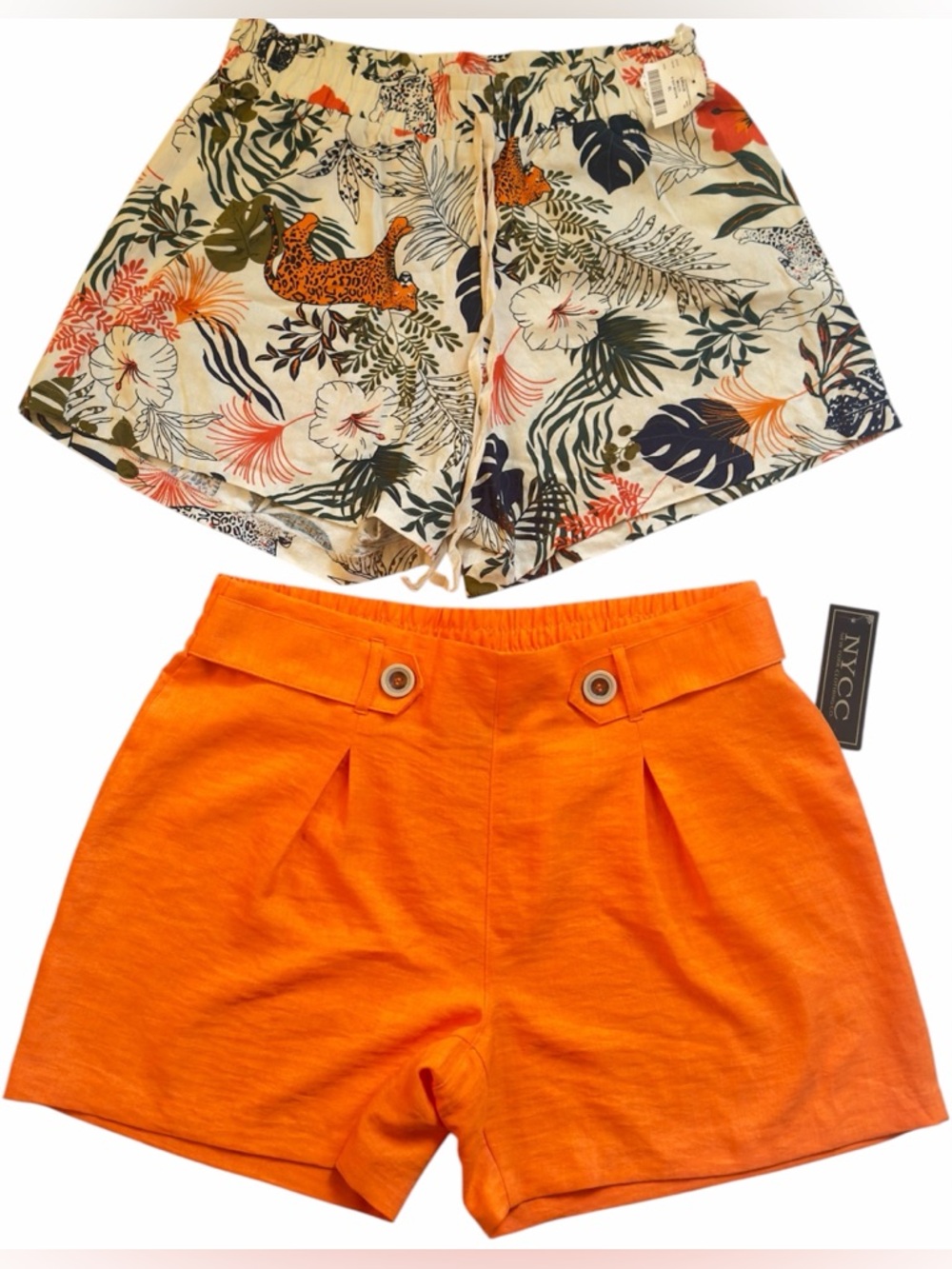 New York & Company Bright Orange High and Modern Attraction two pair shorts